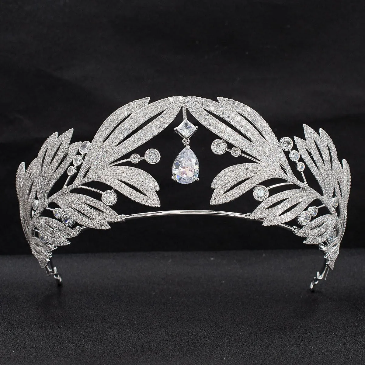 Cubic zircon wedding leaves replica tiara,bridal royal  diadem crown CH10333