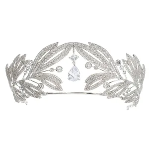 Cubic zircon wedding leaves replica tiara,bridal royal  diadem crown CH10333