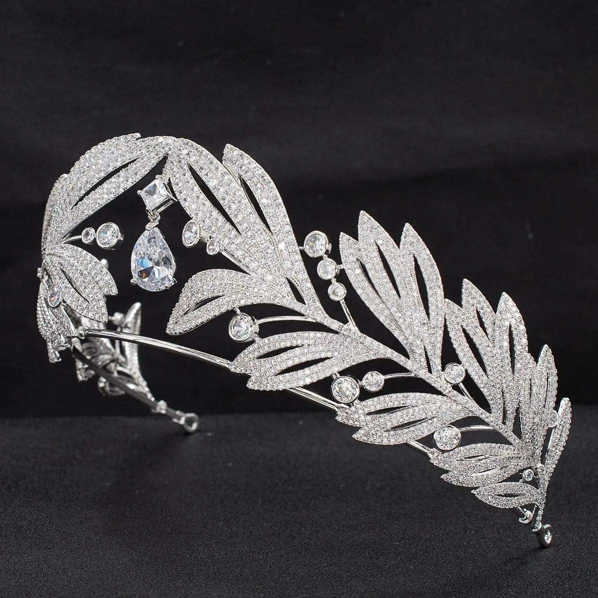 Cubic zircon wedding leaves replica tiara,bridal royal  diadem crown CH10333