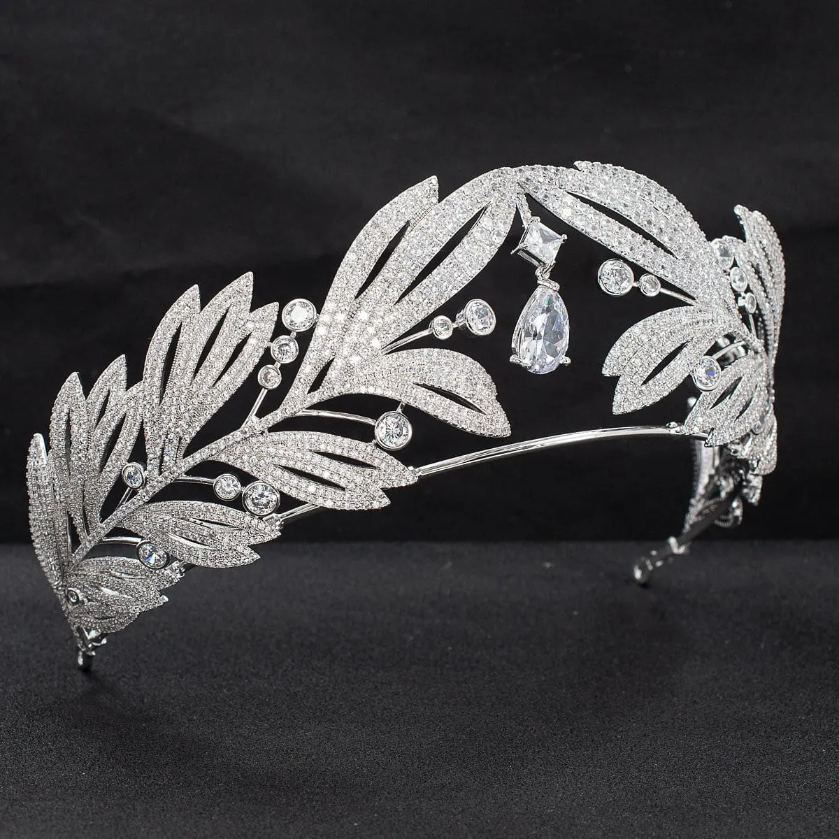 Cubic zircon wedding leaves replica tiara,bridal royal  diadem crown CH10333