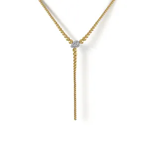 Diamond Beaded Lariat Necklace in 14K Two Tone Gold