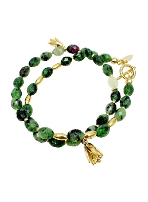 Double Layers Green Gemstone Bracelet/Choker LB014