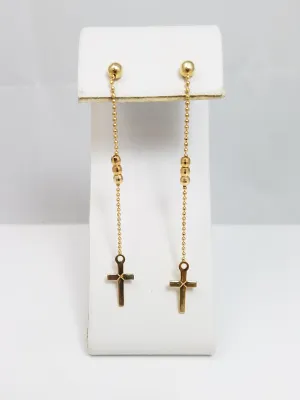 Dramatic 14k Yellow Gold Cross Dangle Earrings