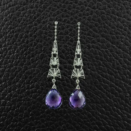 Drop Amethyst & Diamond Earrings