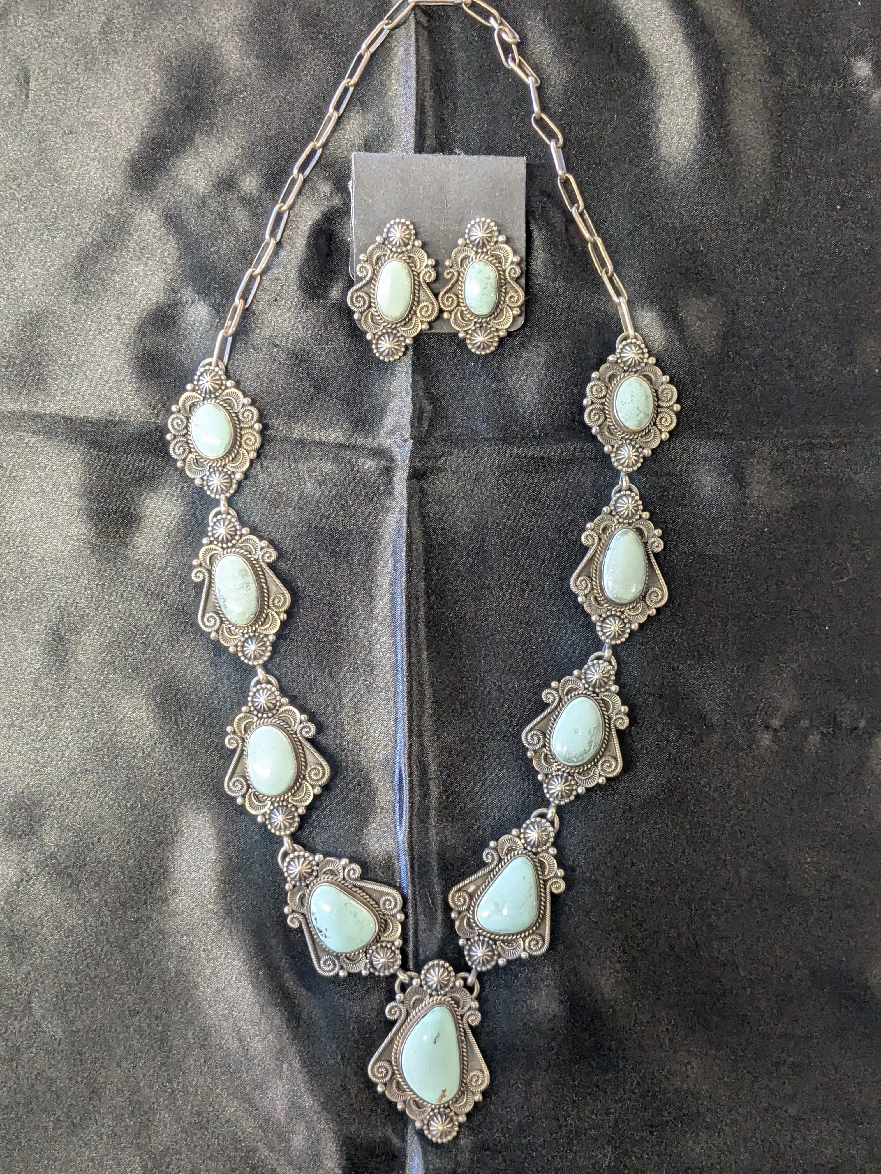 Dry Creek Turquoise and Sterling Sliver Necklace with Earrings