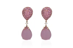 Earrings Pink Sapphires & Quartz with Diamonds