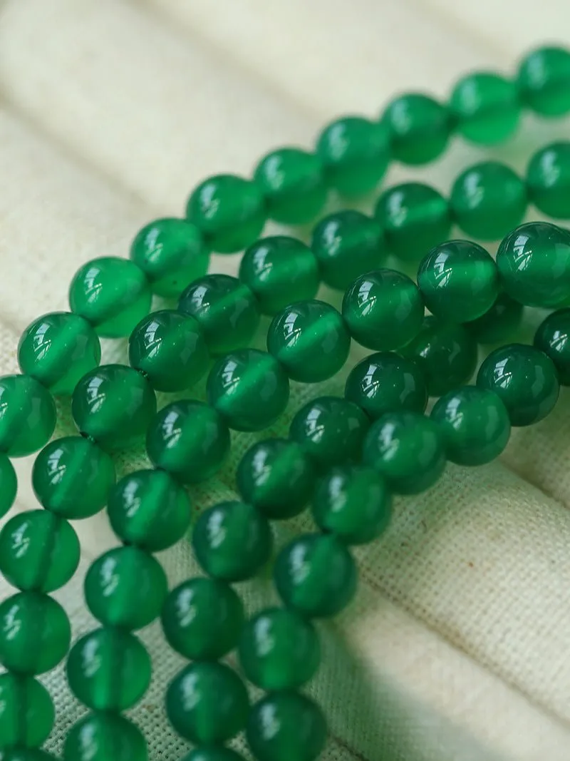 Elastic Necklace with Zirconia and Green Onyx Beads