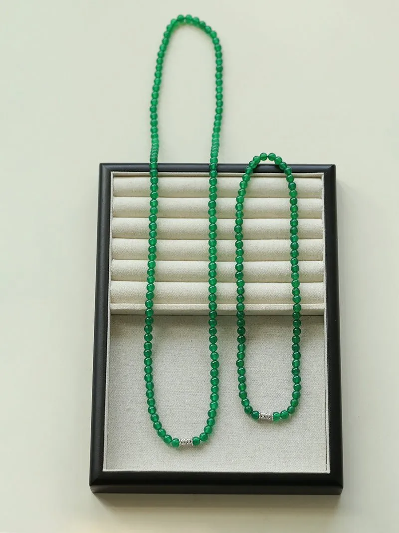 Elastic Necklace with Zirconia and Green Onyx Beads