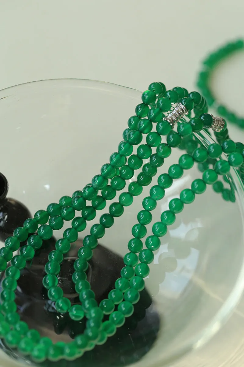 Elastic Necklace with Zirconia and Green Onyx Beads