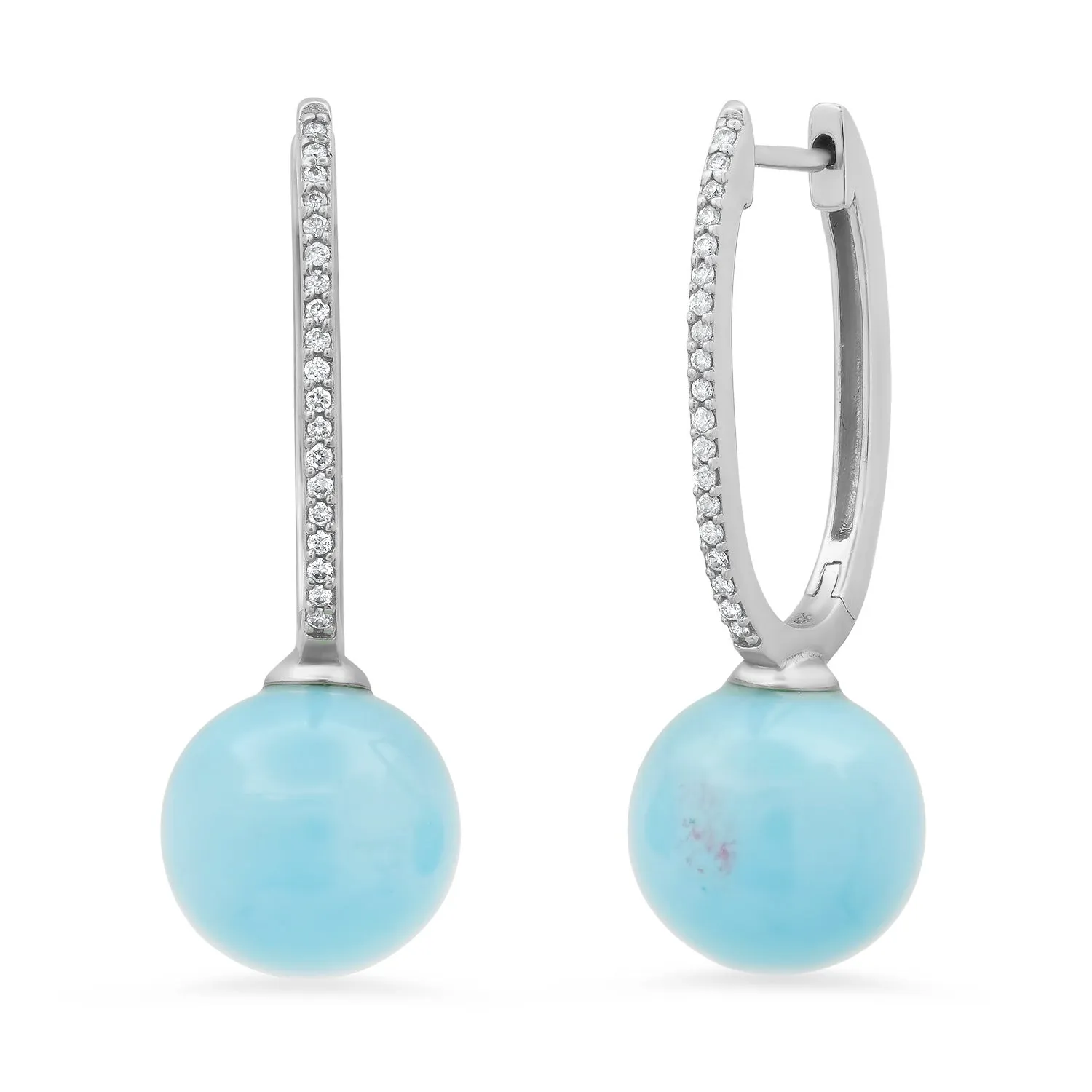 Elongated Turquoise Drop Huggie Hoop Earrings