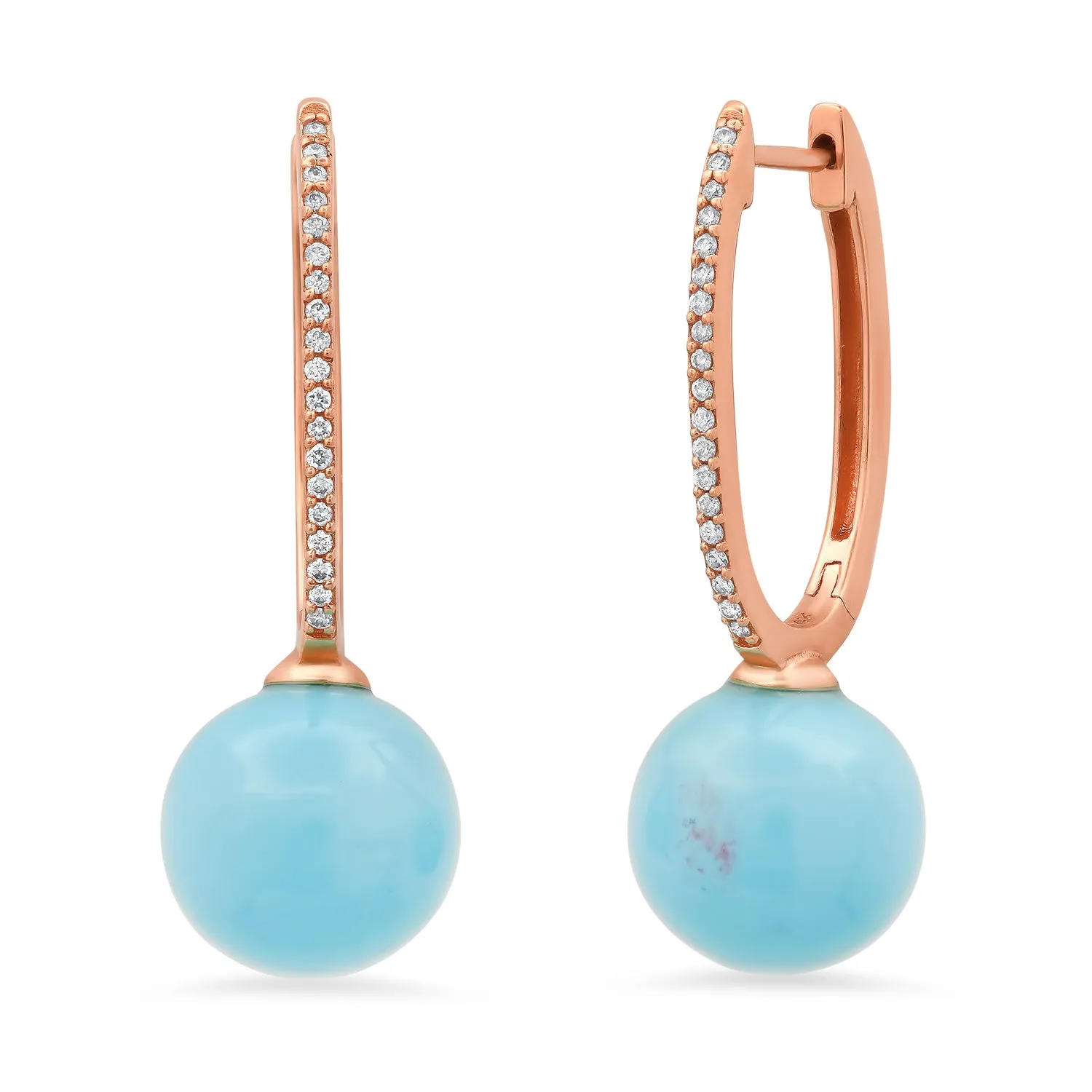 Elongated Turquoise Drop Huggie Hoop Earrings