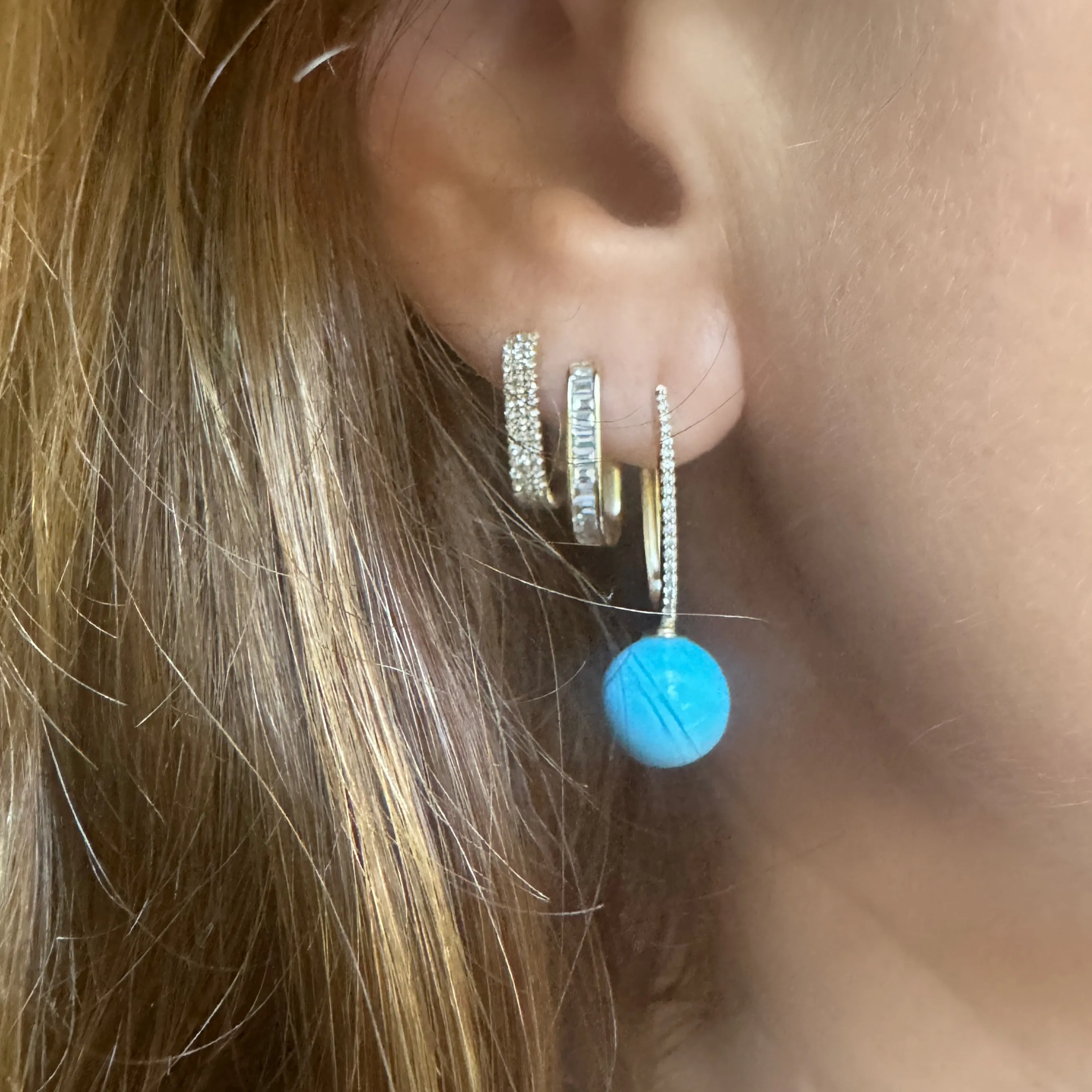 Elongated Turquoise Drop Huggie Hoop Earrings