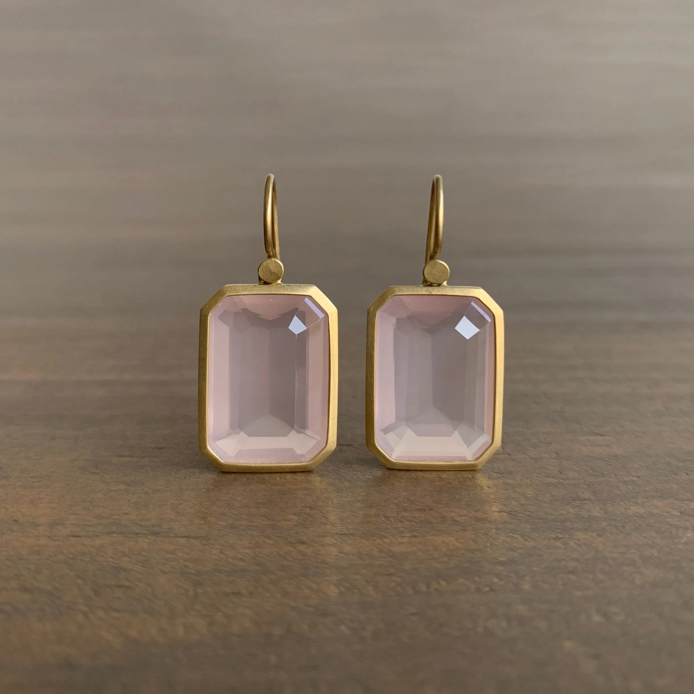 Emerald Cut Rose Quartz Earrings