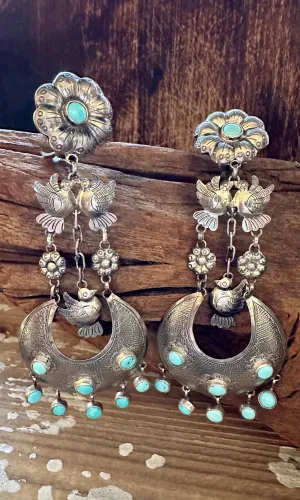 FEDERICO TURQUOISE LOVEBIRDS Mexican Silver Earrings