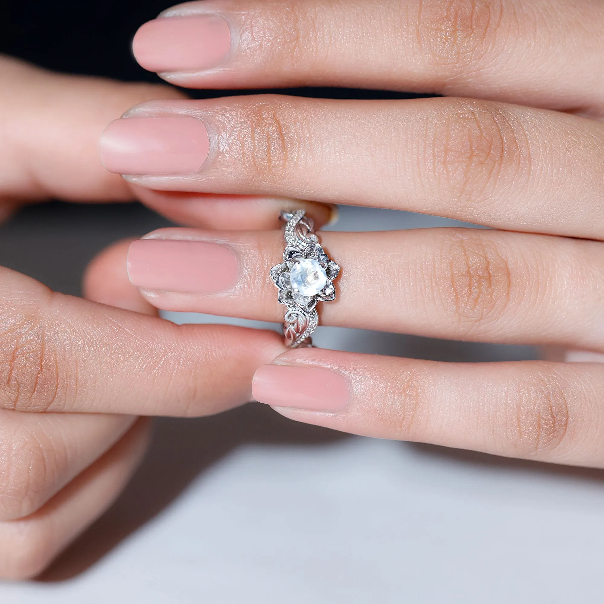 Flower Inspired Moonstone and Diamond Engagement Ring