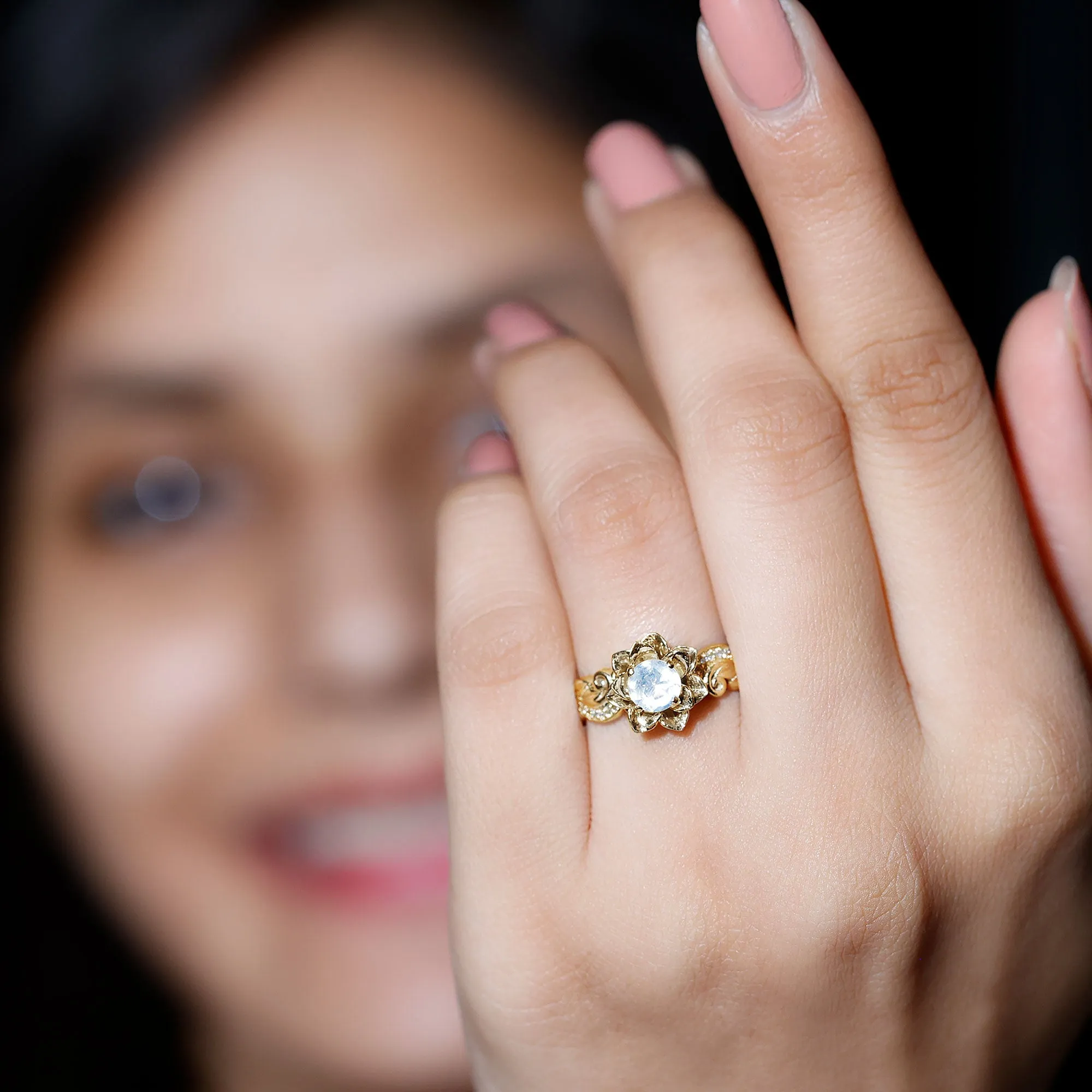 Flower Inspired Moonstone and Diamond Engagement Ring