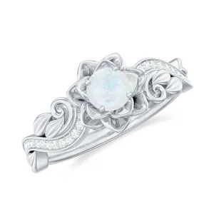 Flower Inspired Moonstone and Diamond Engagement Ring