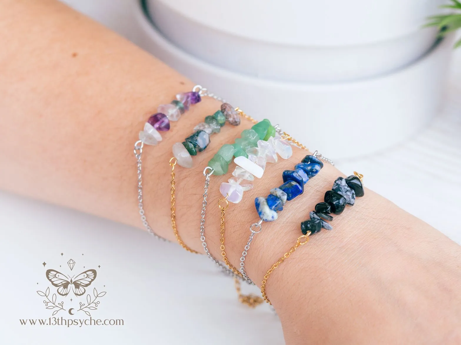 Fluorite gemstone stainless steel bracelet