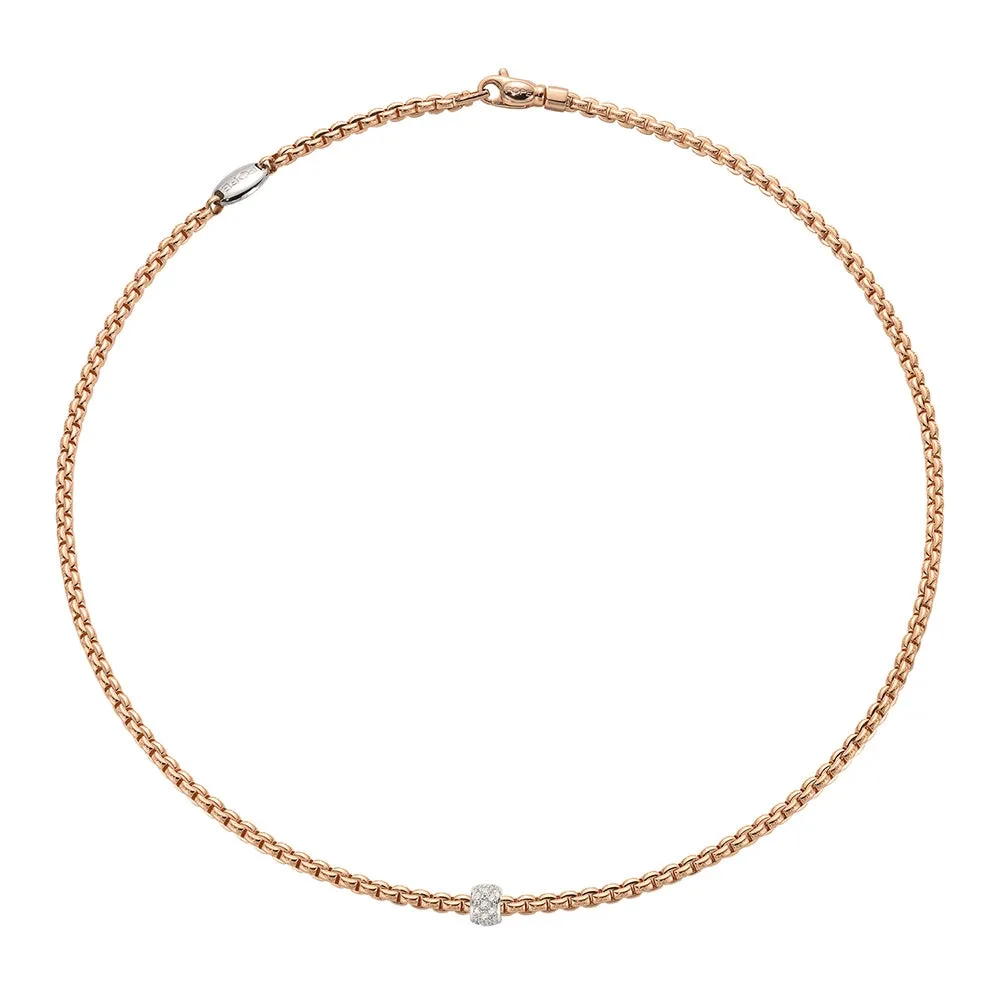 Fope 18K Rose Gold Eka Collection Necklace with Diamond Rondel, 20 inch