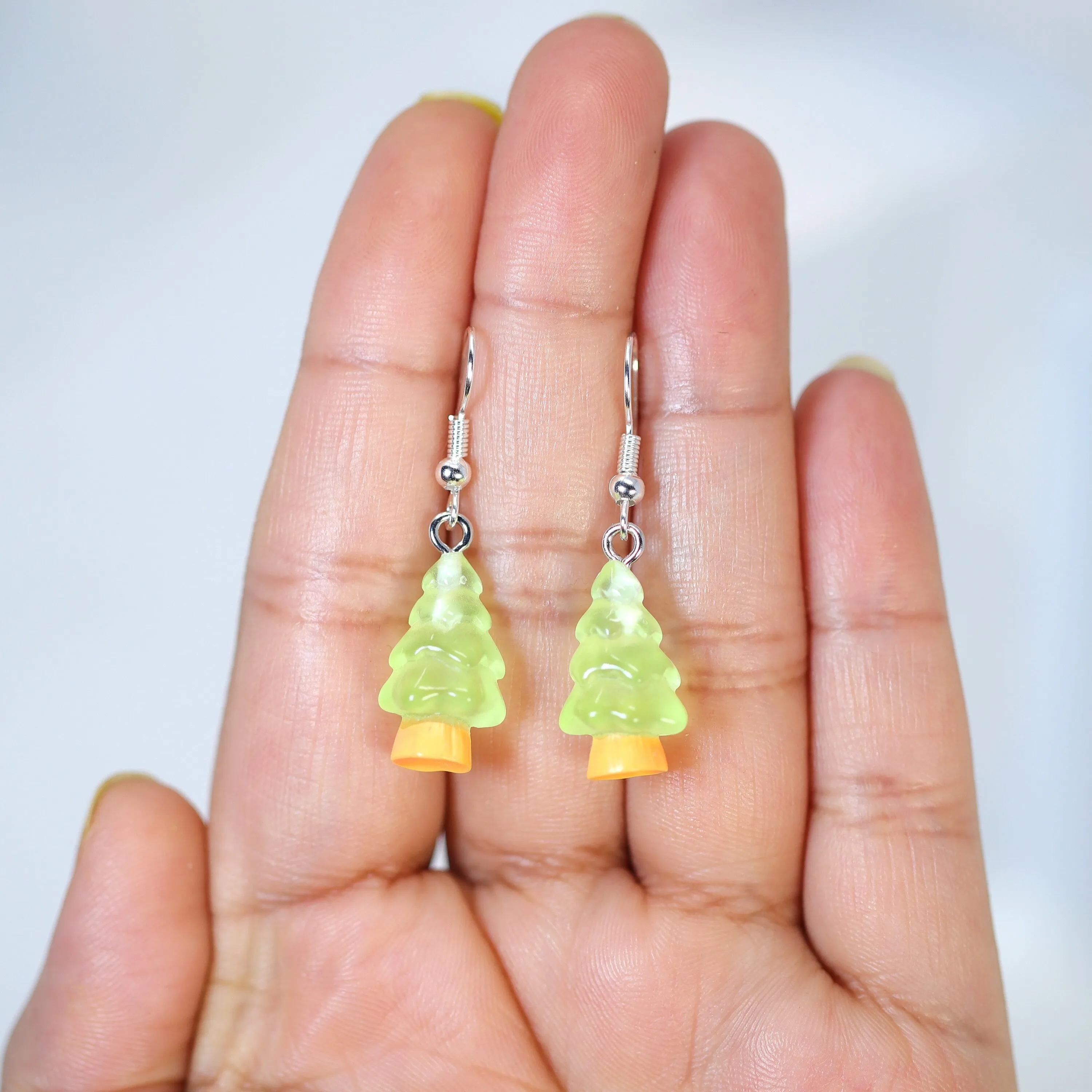 Glow In Dark Minimalist Neon Green Christmas Tree Dangle Earrings, Crystal Tree Earring, Statement Christmas Earring.