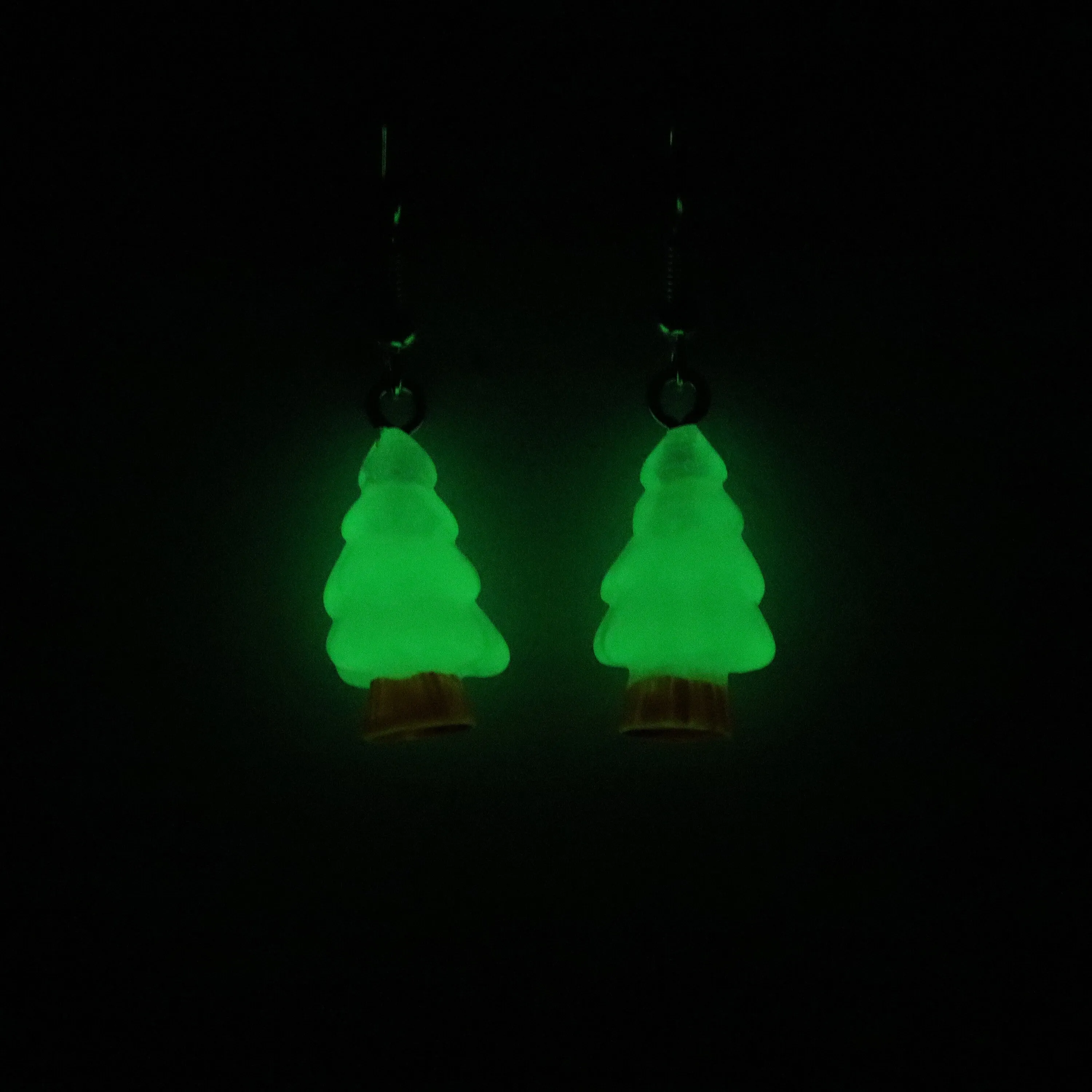 Glow In Dark Minimalist Neon Green Christmas Tree Dangle Earrings, Crystal Tree Earring, Statement Christmas Earring.