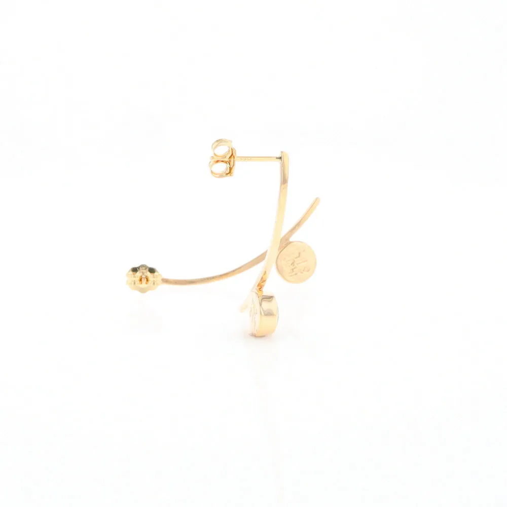 Gold Quartz Earrings Round Inlaid Curved Bar Design