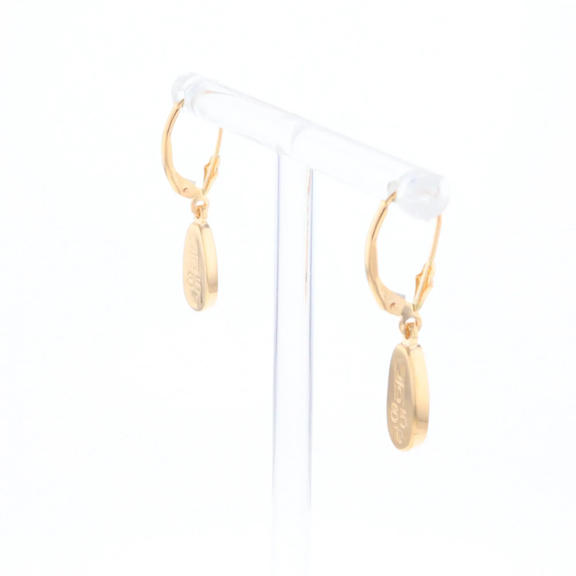 Gold Quartz Earrings Tear Drop Inlaid Lever Backs