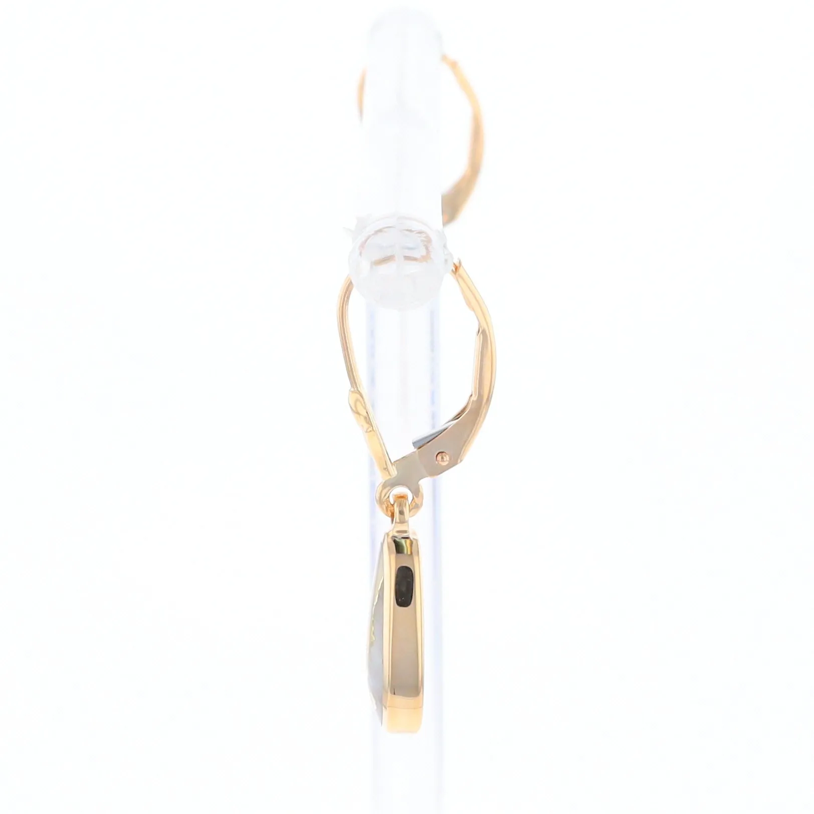 Gold Quartz Earrings Tear Drop Inlaid Lever Backs