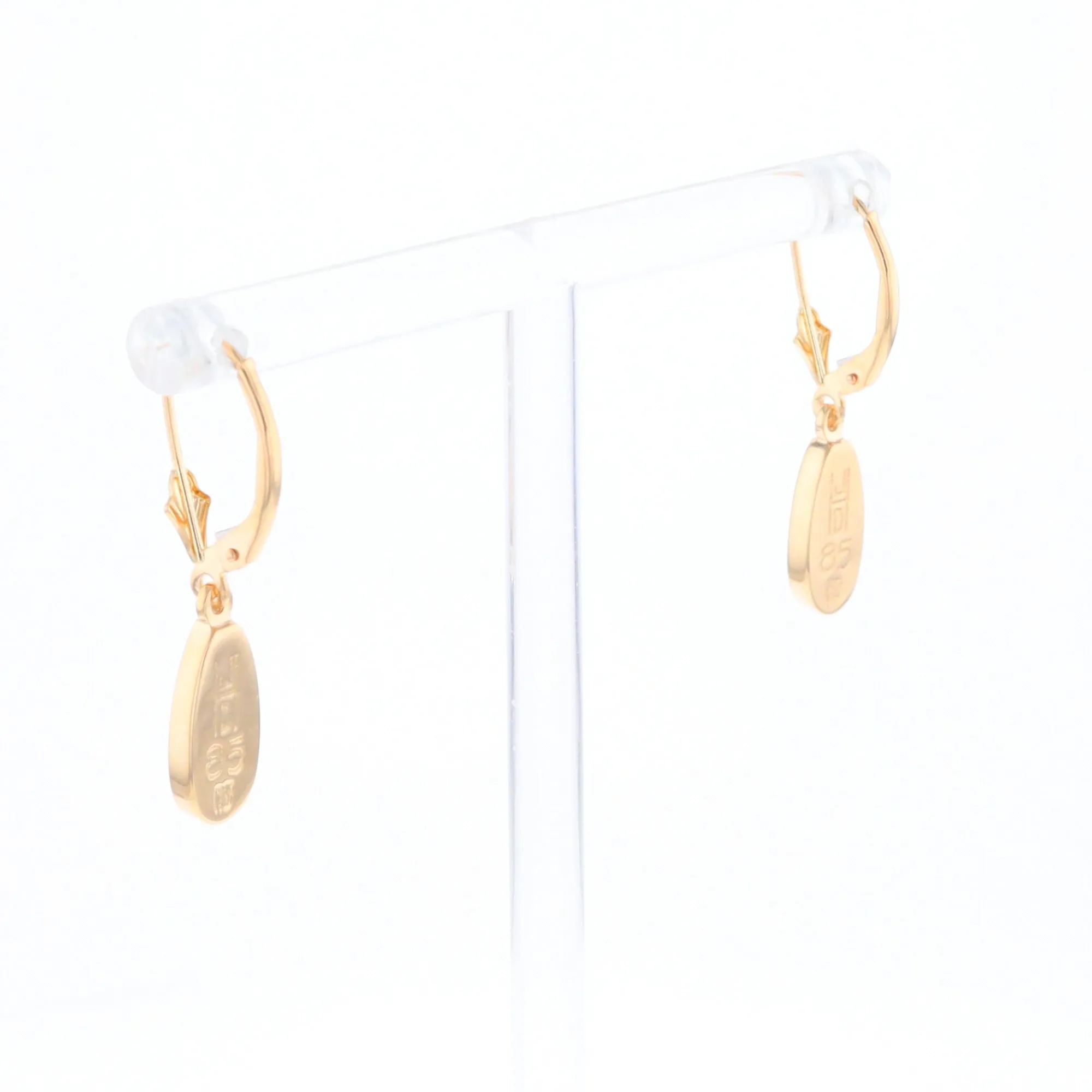 Gold Quartz Earrings Tear Drop Inlaid Lever Backs