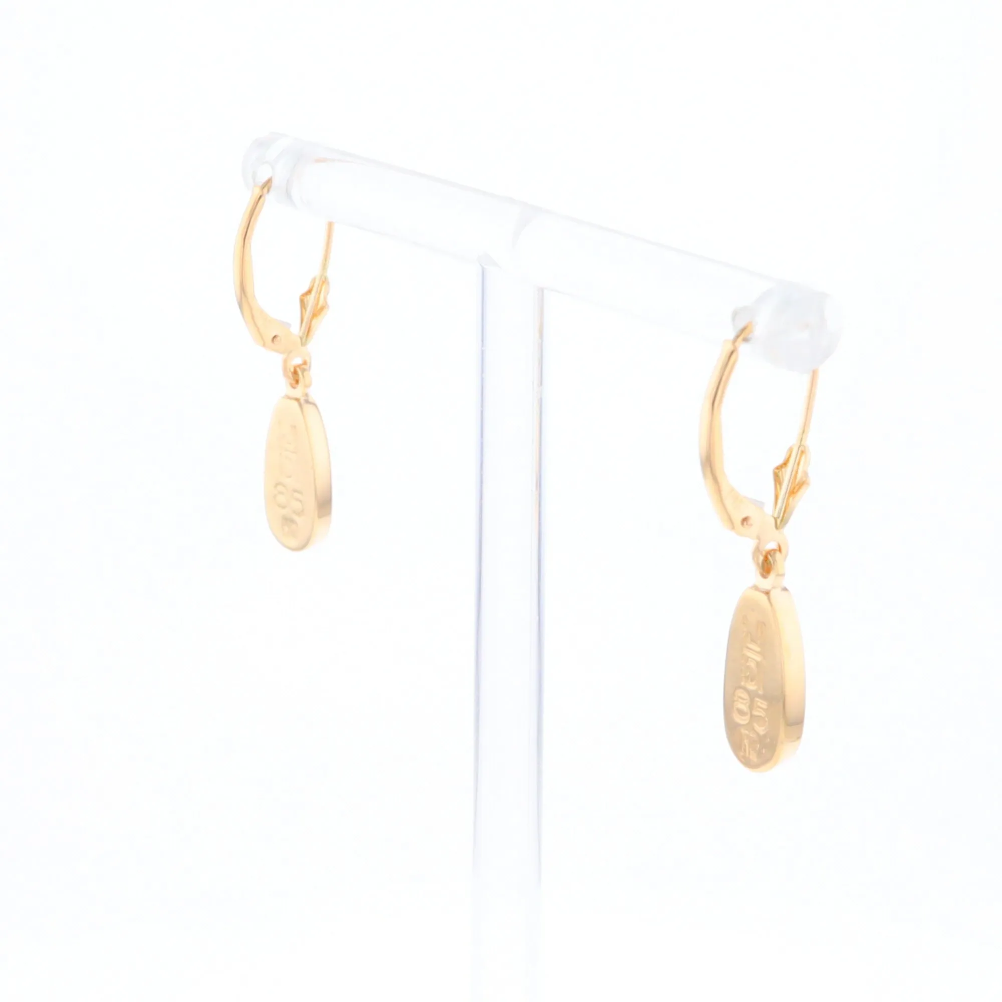 Gold Quartz Earrings Tear Drop Inlaid Lever Backs