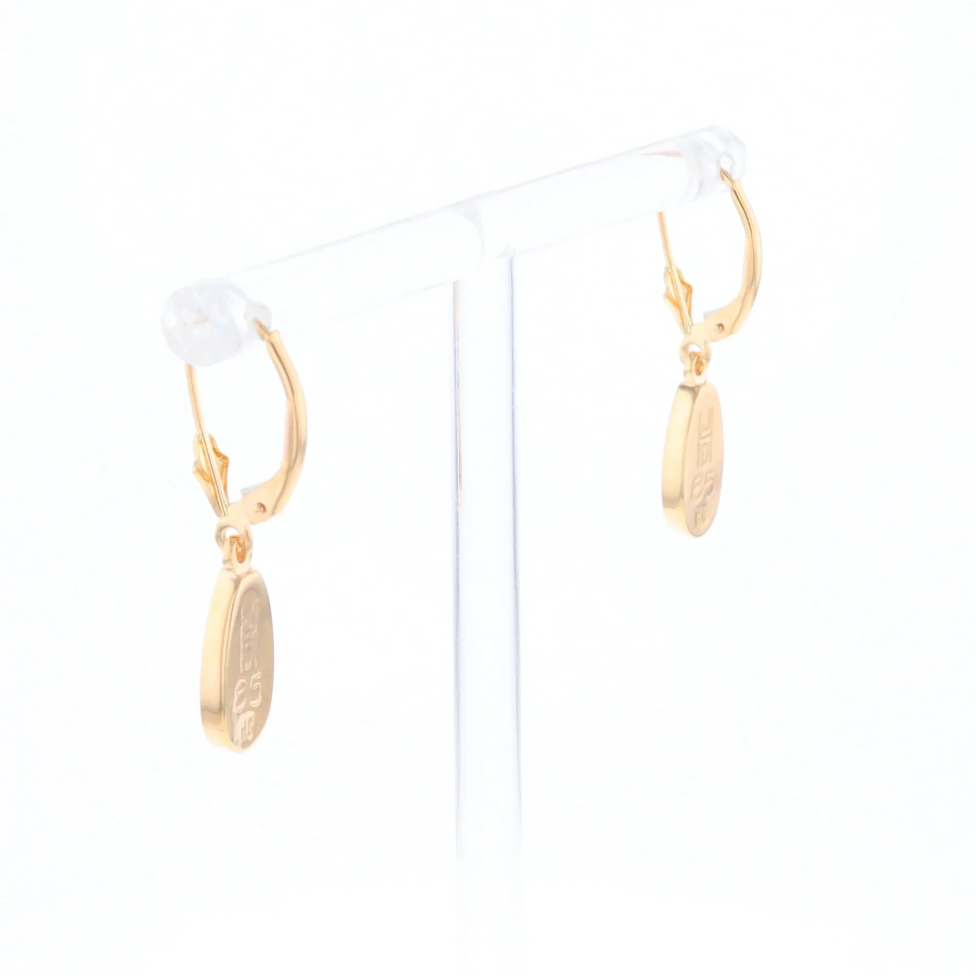 Gold Quartz Earrings Tear Drop Inlaid Lever Backs