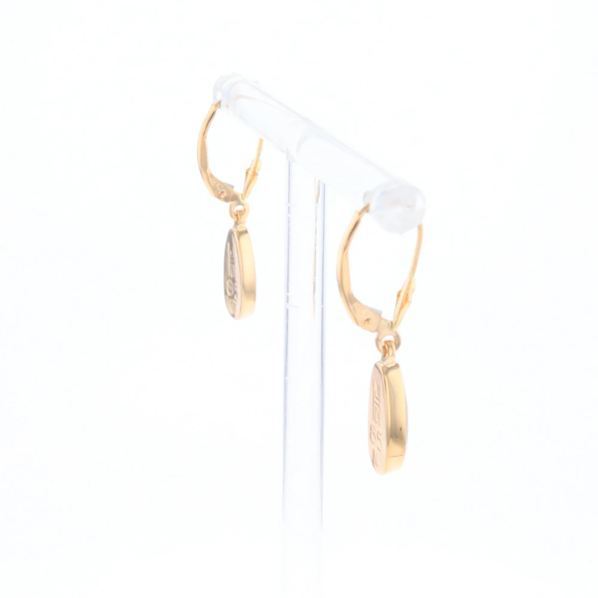 Gold Quartz Earrings Tear Drop Inlaid Lever Backs