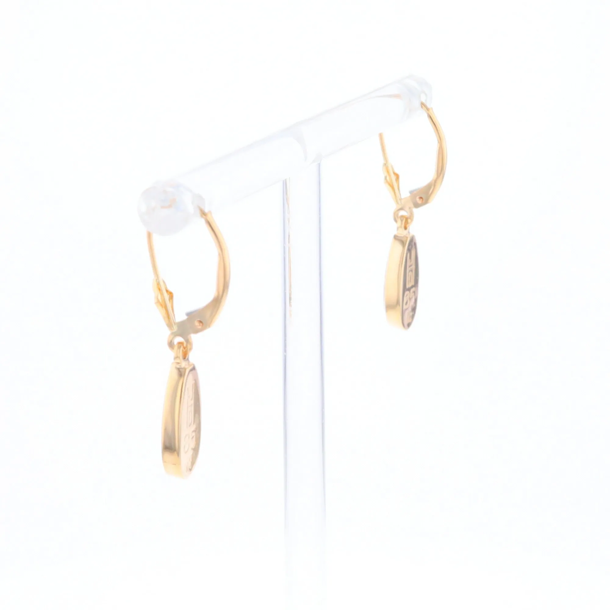 Gold Quartz Earrings Tear Drop Inlaid Lever Backs