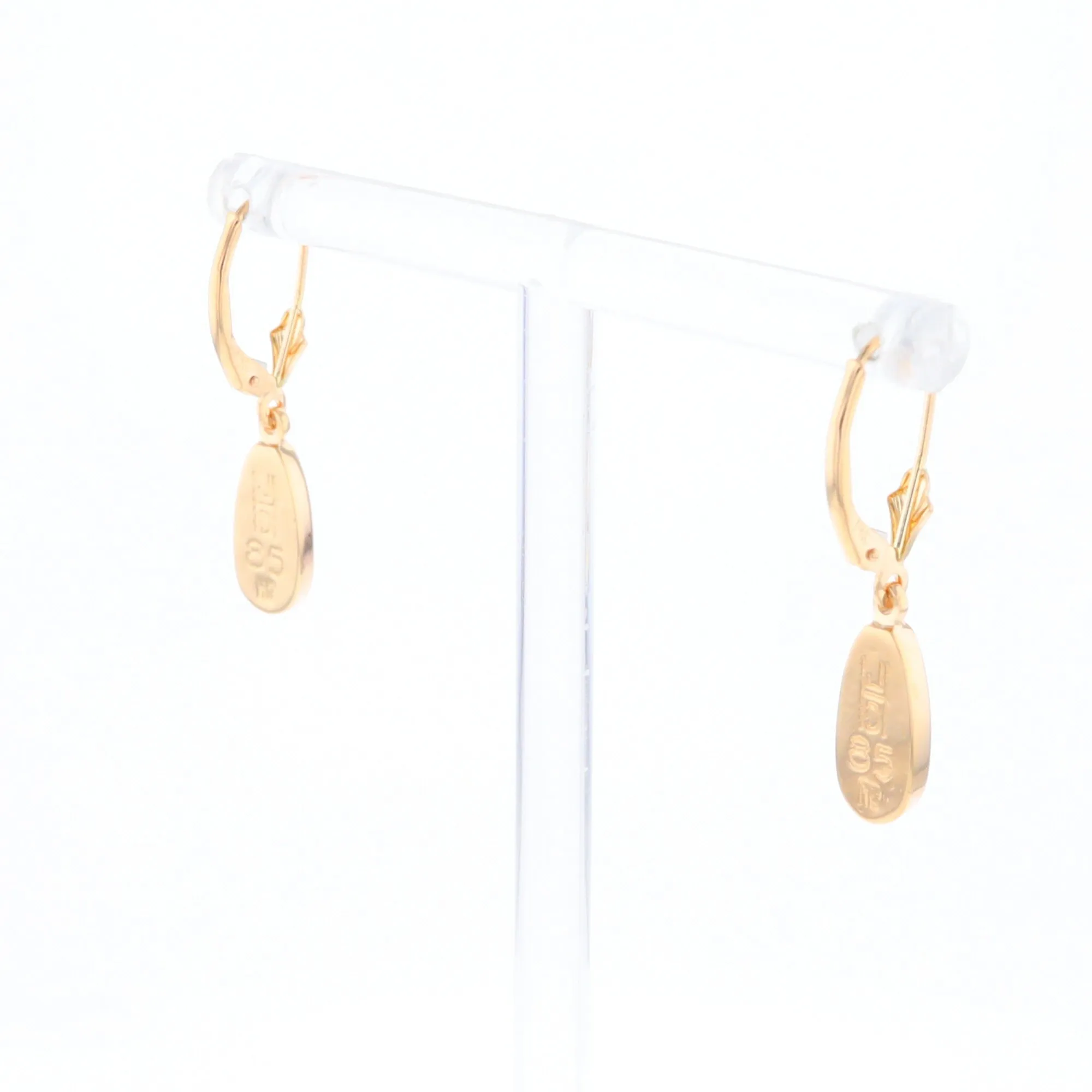 Gold Quartz Earrings Tear Drop Inlaid Lever Backs