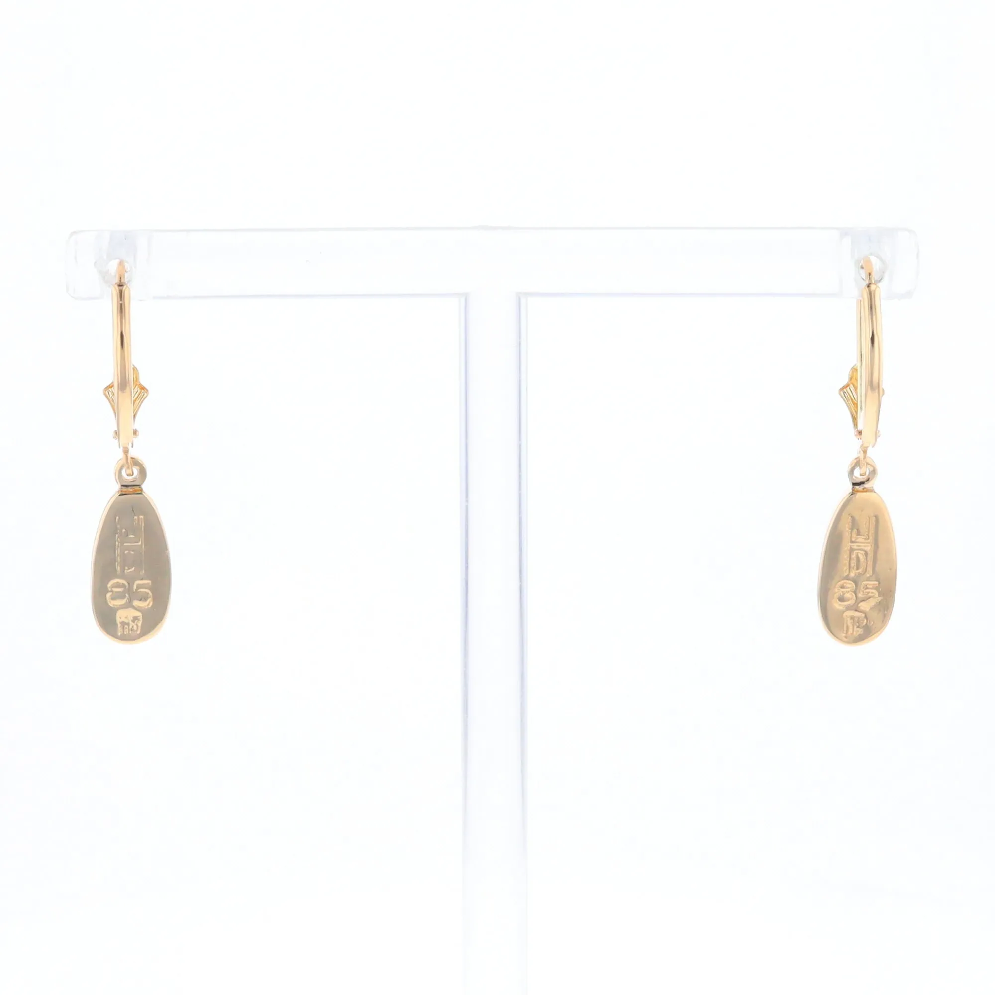 Gold Quartz Earrings Tear Drop Inlaid Lever Backs