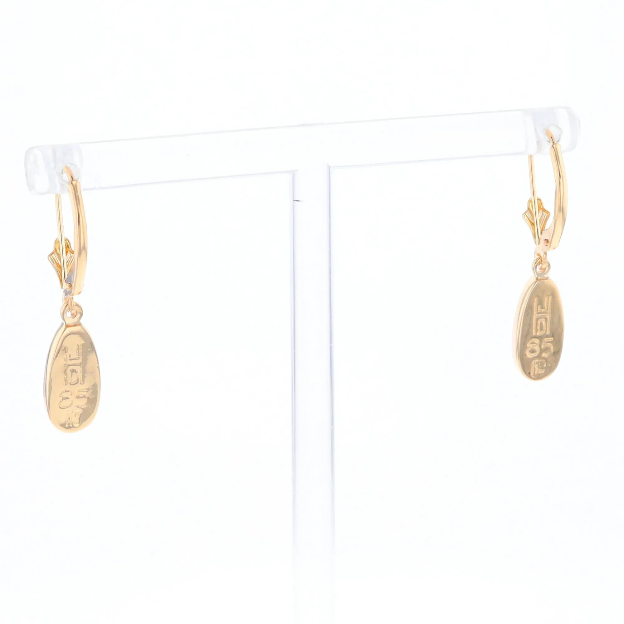 Gold Quartz Earrings Tear Drop Inlaid Lever Backs