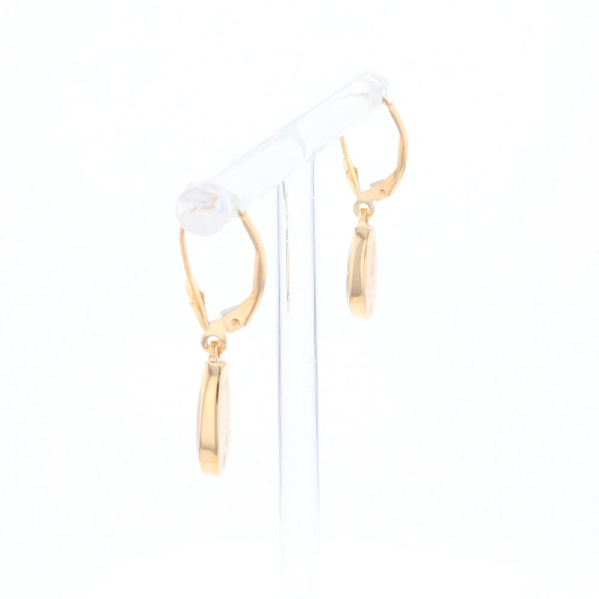 Gold Quartz Earrings Tear Drop Inlaid Lever Backs