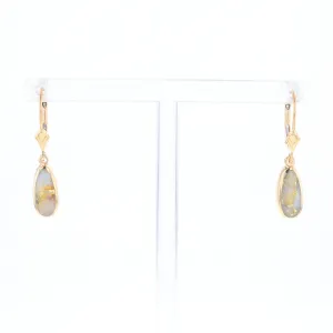 Gold Quartz Earrings Tear Drop Inlaid Lever Backs