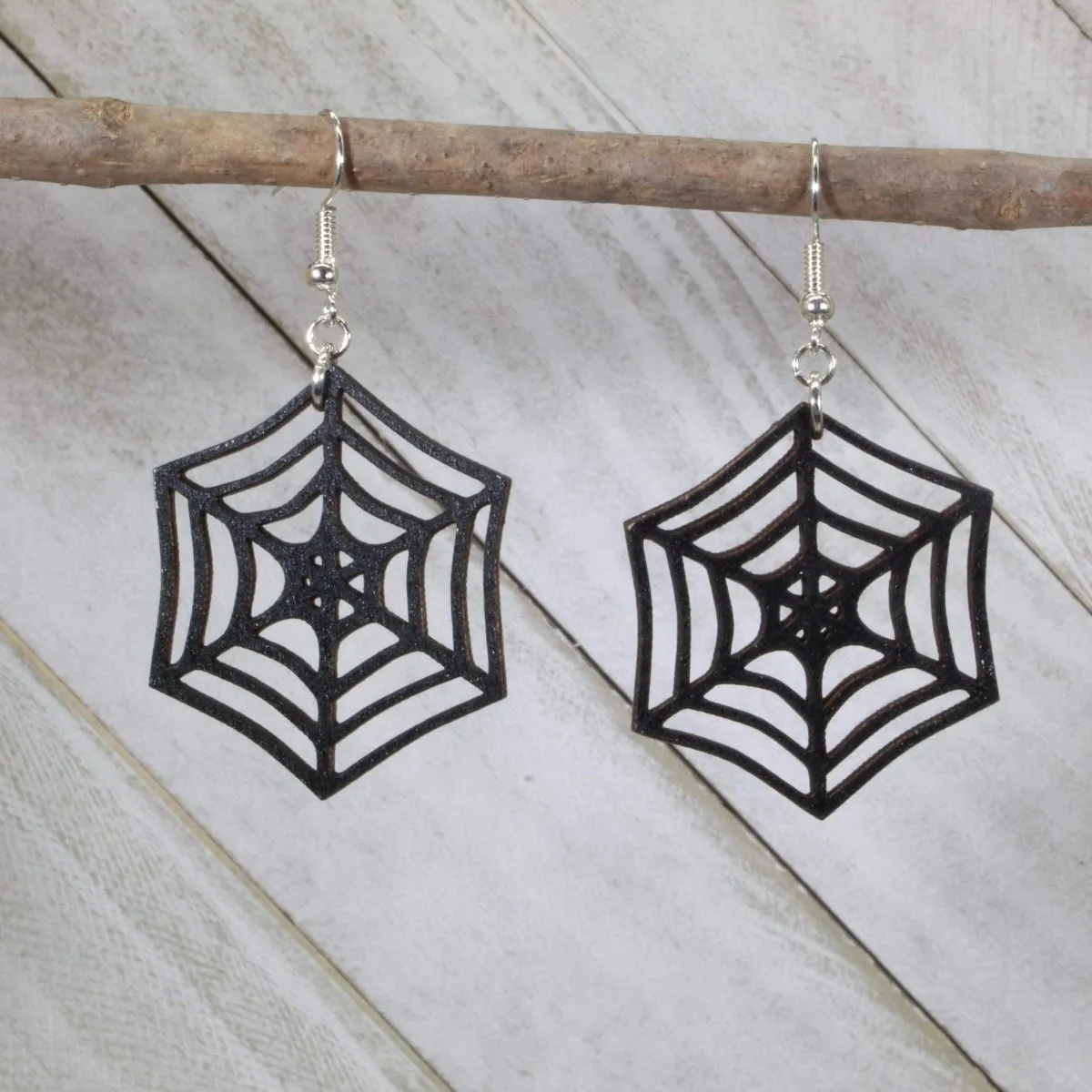 Halloween Creepy Spider Web Wooden Dangle Earrings by Cate's Concepts, LLC