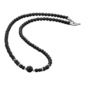 Handmade Mens Natural Black/Lava Gemstone Beaded Necklace