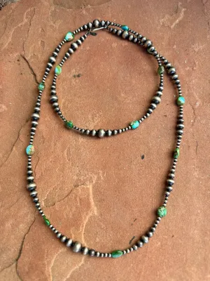 Handmade Sterling Silver & Sonoran Mountain Turquoise Beaded 37 Inch Necklace