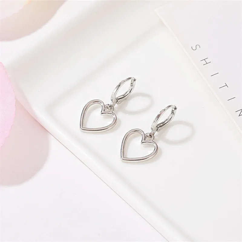 Heart Dangle Earrings, Drop Earrings, Women, Gold Silver Earrings, Korea Fashion Earrings, Heart Earrings, Dainty, Trendy, Cool Gift for Her