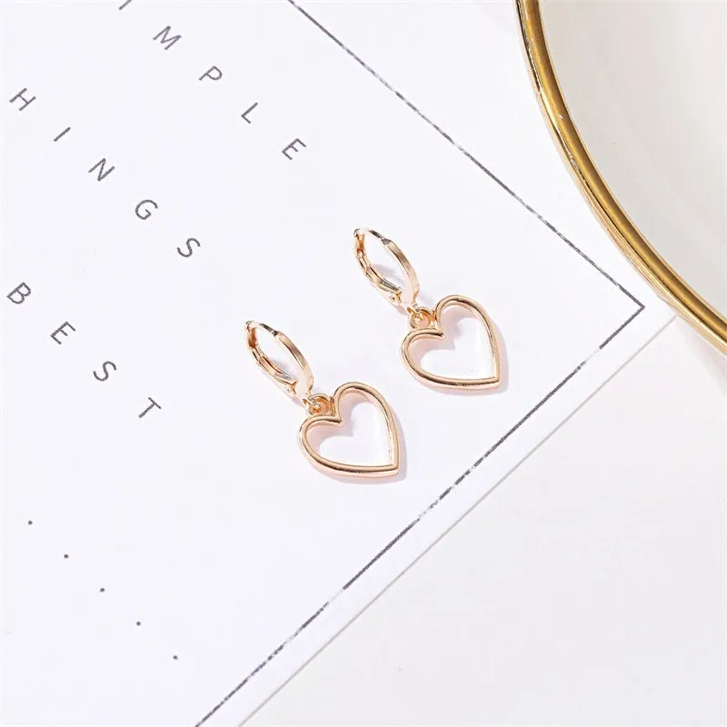 Heart Dangle Earrings, Drop Earrings, Women, Gold Silver Earrings, Korea Fashion Earrings, Heart Earrings, Dainty, Trendy, Cool Gift for Her