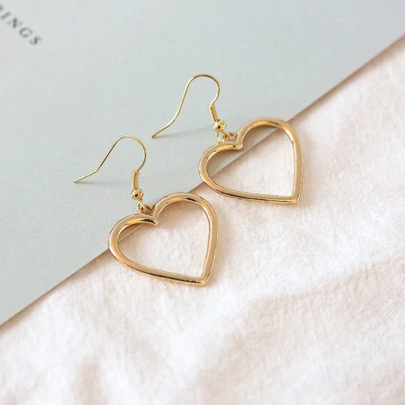 Heart Dangle Earrings, Drop Earrings, Women, Gold Silver Earrings, Korea Fashion Earrings, Heart Earrings, Dainty, Trendy, Cool Gift for Her