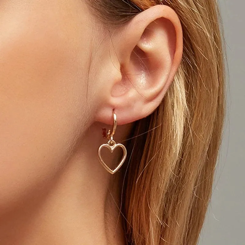 Heart Dangle Earrings, Drop Earrings, Women, Gold Silver Earrings, Korea Fashion Earrings, Heart Earrings, Dainty, Trendy, Cool Gift for Her