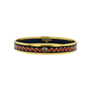 Hermes Narrow Black Enamel Intertwined Rope Bangle