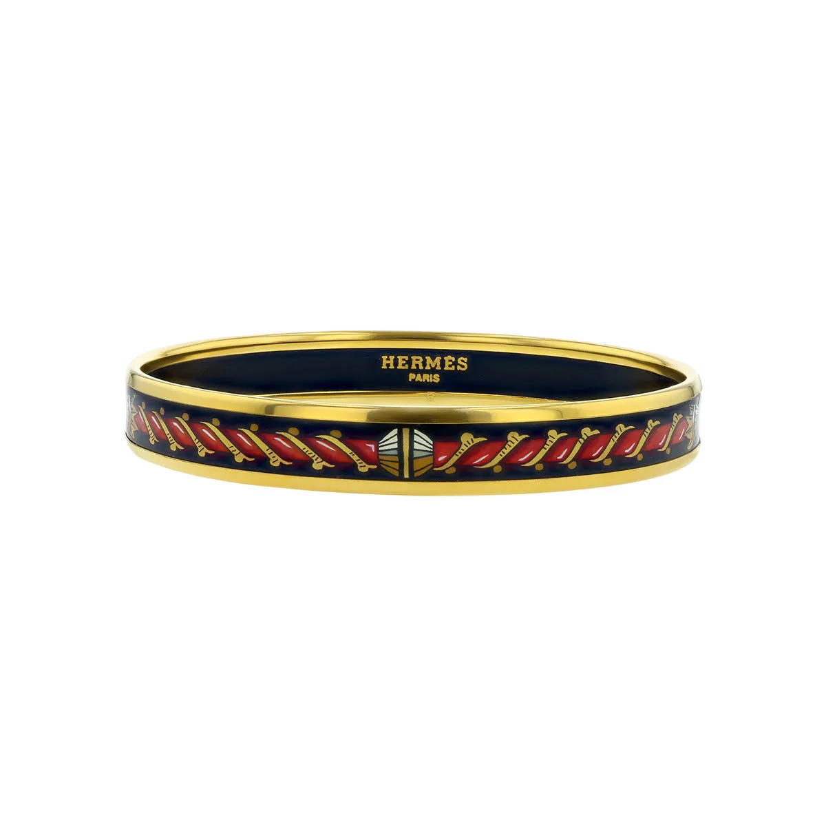 Hermes Narrow Black Enamel Intertwined Rope Bangle