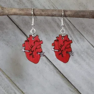 Human Heart With Arrow Dangle Earrings by Cate's Concepts, LLC