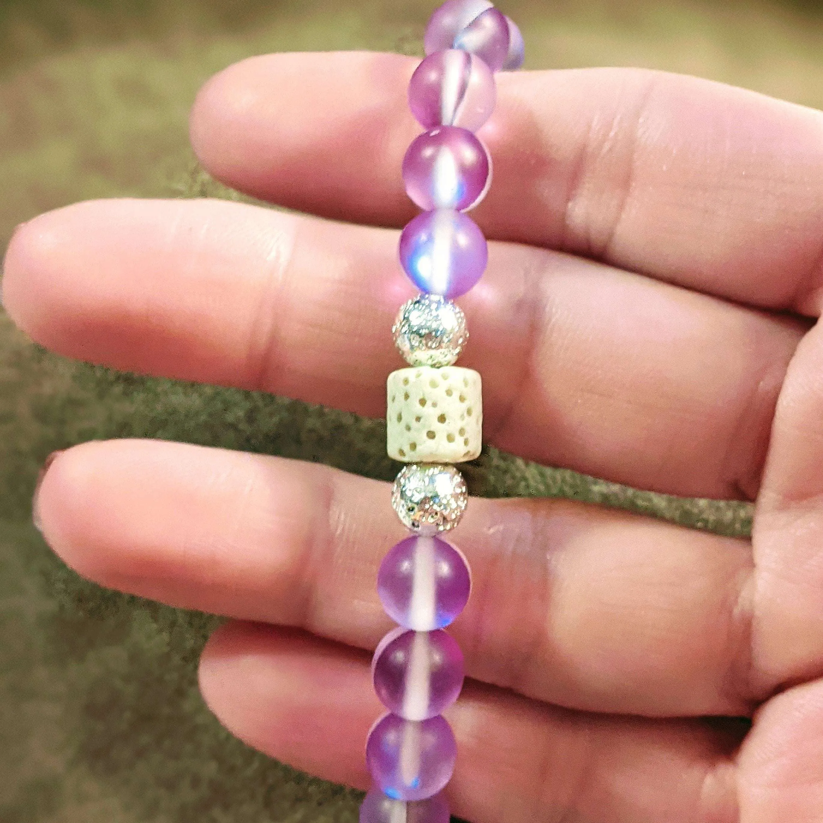 Iridescent Purple Mystic Aura Quartz Gemstone Diffuser bracelet