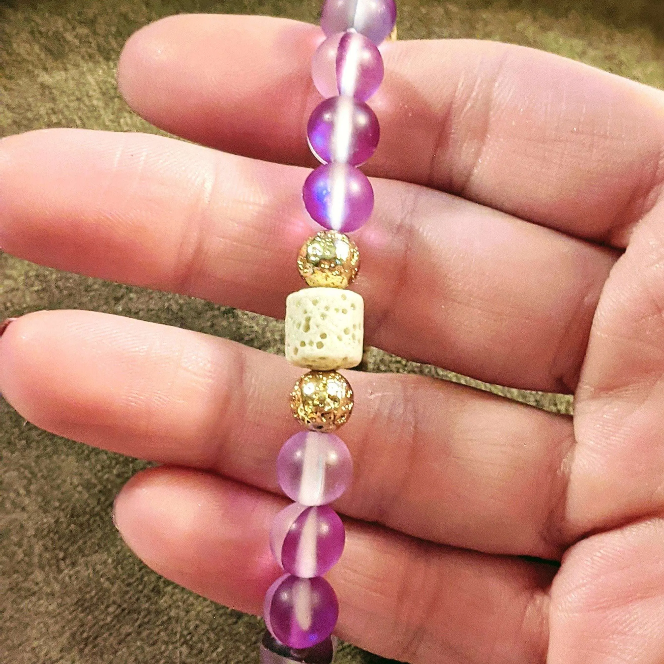 Iridescent Purple Mystic Aura Quartz Gemstone Diffuser bracelet